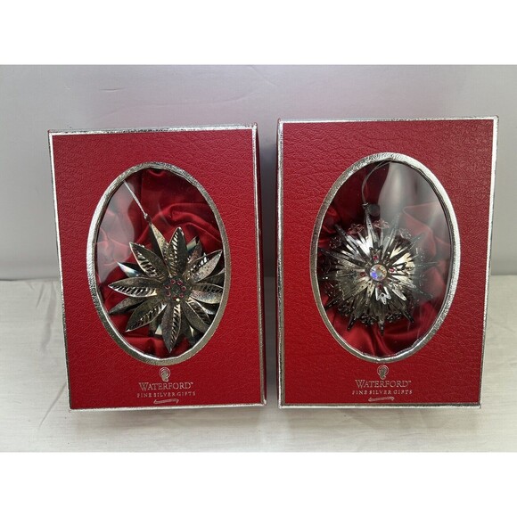 Lot Of 2 Waterford Fine Silver Gifts X’mas Ornaments‎ Carleton Star & Starburst - Picture 1 of 11